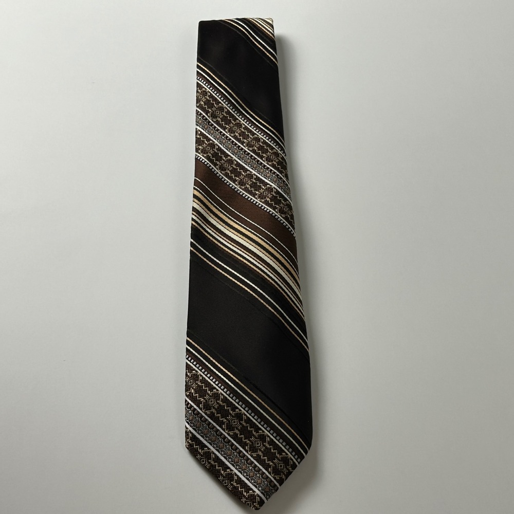Vintage‎ Superba Brown Tan Diagonal Stripe Polyester Tie